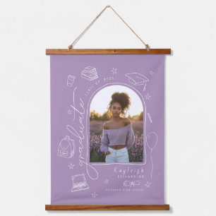 Lavender Hand Drawn Photo Graduation Hanging Tapestry