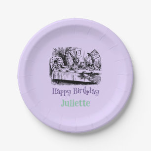 Lavender Happy Birthday Alice in Wonderland Paper Plate