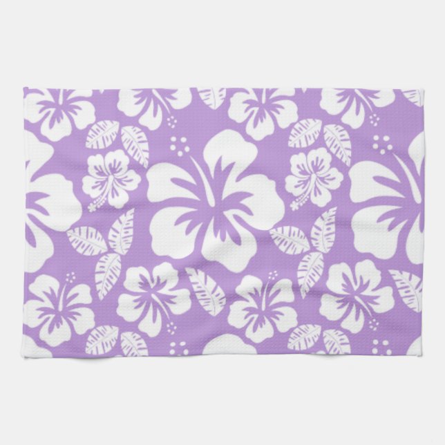 Lavender Hawaiian Tropical Hibiscus Tea Towel (Horizontal)