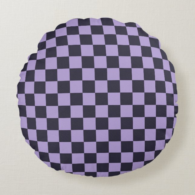 Lavender haze chequerboard pattern round cushion (Front)