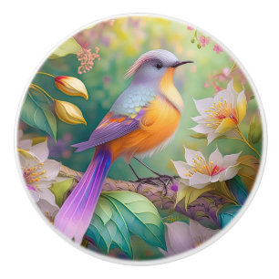 Lavender Headed Orange Breasted Fantasy Bird Ceramic Knob