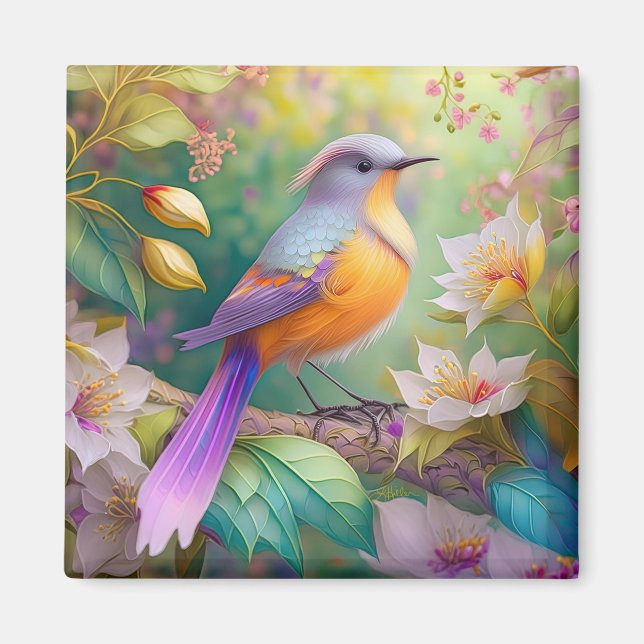 Lavender Headed Orange Breasted Fantasy Bird Magnet (Front)