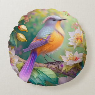Lavender Headed Orange Breasted Fantasy Bird Round Cushion