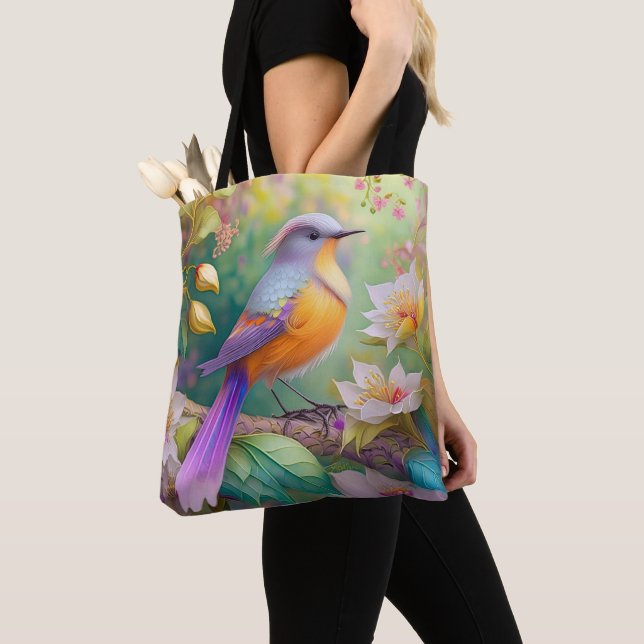 Lavender Headed Orange Breasted Fantasy Bird Tote Bag (Close Up)