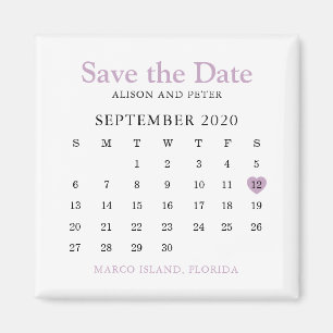 Lavender Heart Calendar Wedding Save the Date Magnet