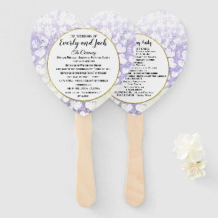 Lavender Heart Leaf Tree Wedding Program Hand Fan