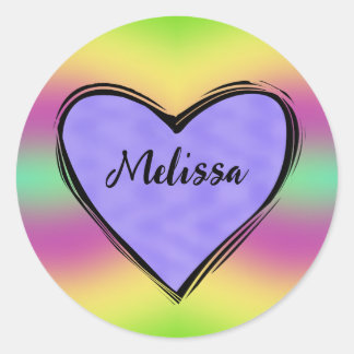 Lavender Heart on Rainbow Classic Round Sticker