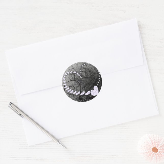 Lavender Heart Swirls Classic Round Sticker (Envelope)
