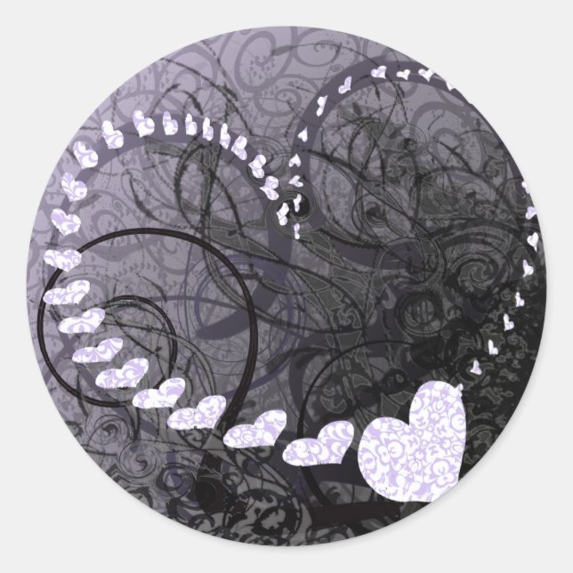 Lavender Heart Swirls Classic Round Sticker (Front)