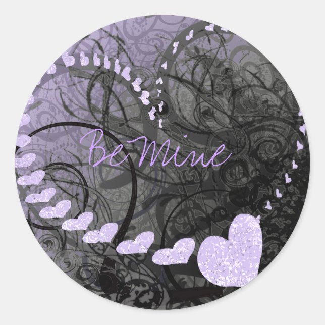 Lavender Heart Swirls - - - Classic Round Sticker (Front)