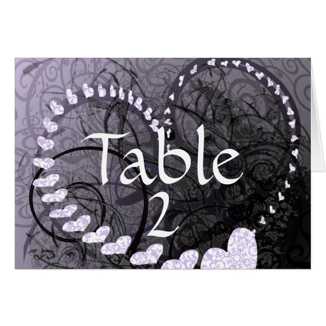 Lavender Heart Swirls Table Number Cards (Front Horizontal)