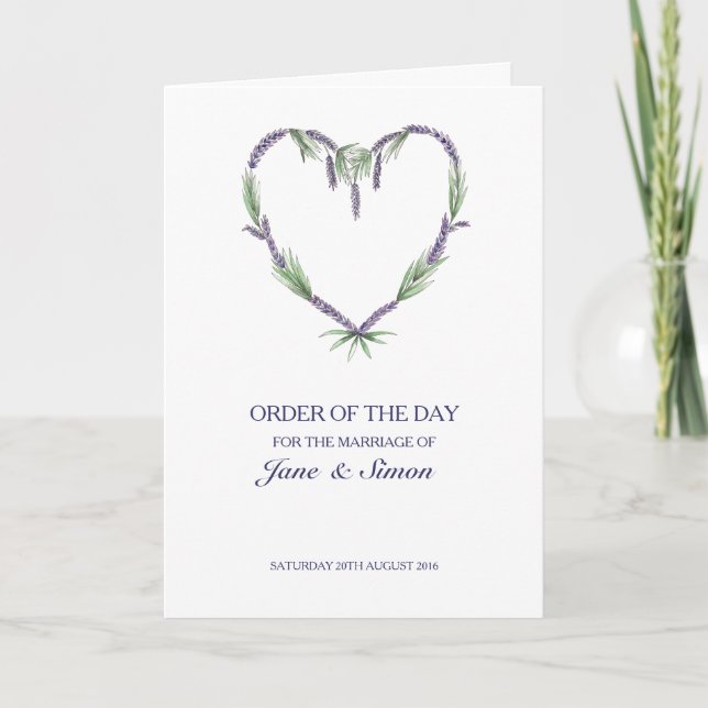 Lavender Heart Wedding ~ Order of the Day/Service Programme (Front)