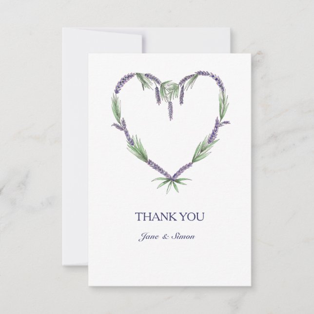 Lavender Heart Wedding Thank You card (Front)
