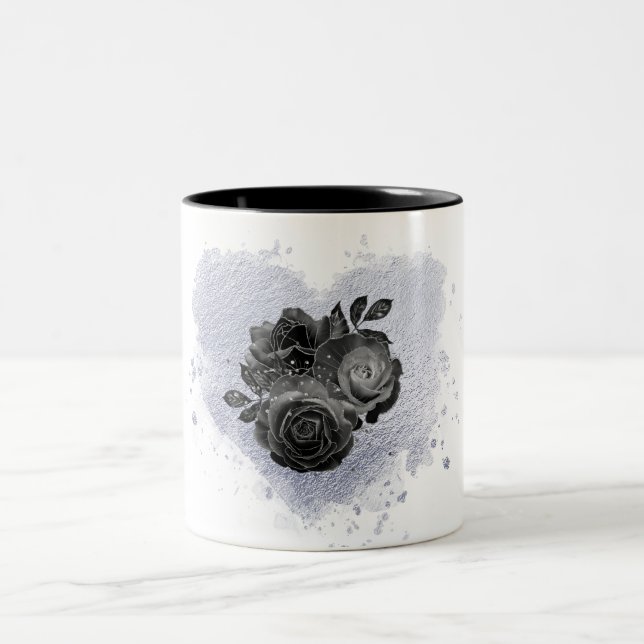*~* Lavender Heart White Black Roses Gothic Mug (Center)
