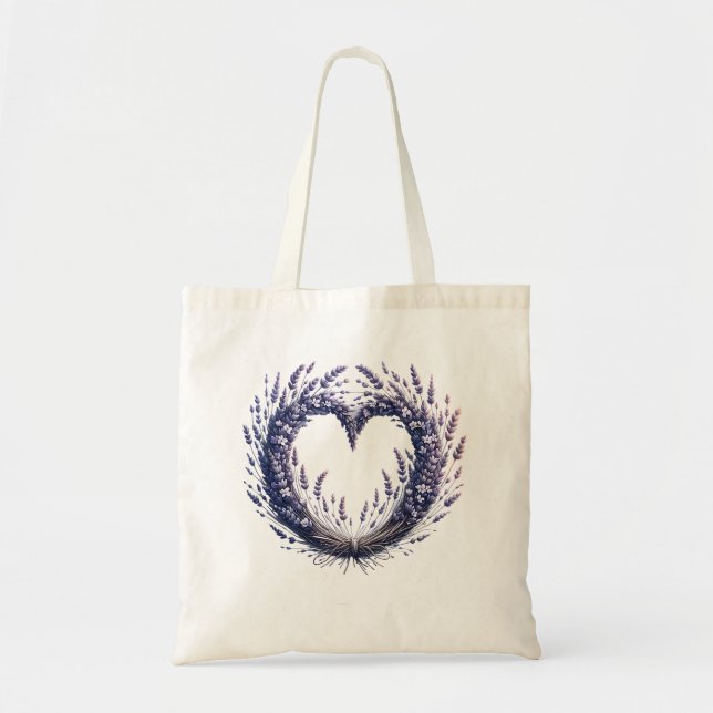 Lavender Heart Wreath Tote Bag (Front)