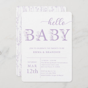 Lavender Hello Baby Wildflower Invitation