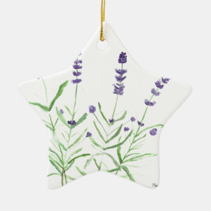Lavender herb botanical watercolor purple green ceramic tree decoration