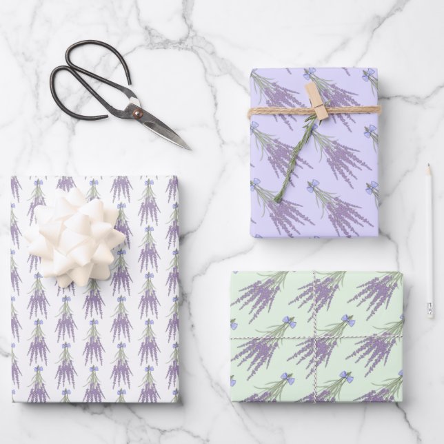 Lavender Herb Flower Bundle Patterns Wrapping Paper Sheet (Front)