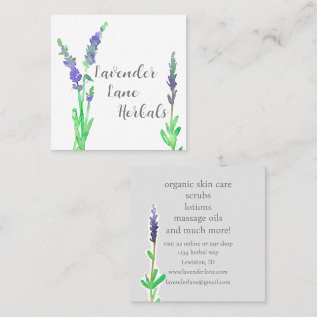 Lavender Herb Flowers Skin Care Botanical Plants Square Business Card (Front/Back)