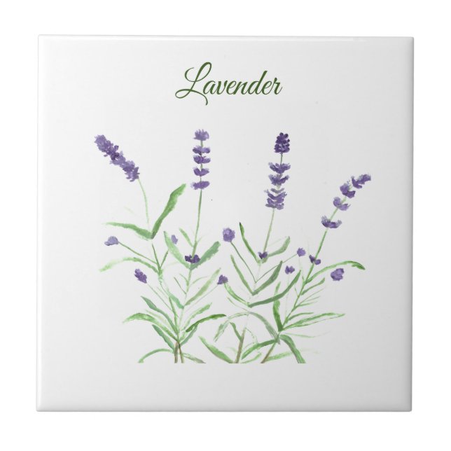 Lavender Herb Greenery Kitchen Green Purple Tile (Front)