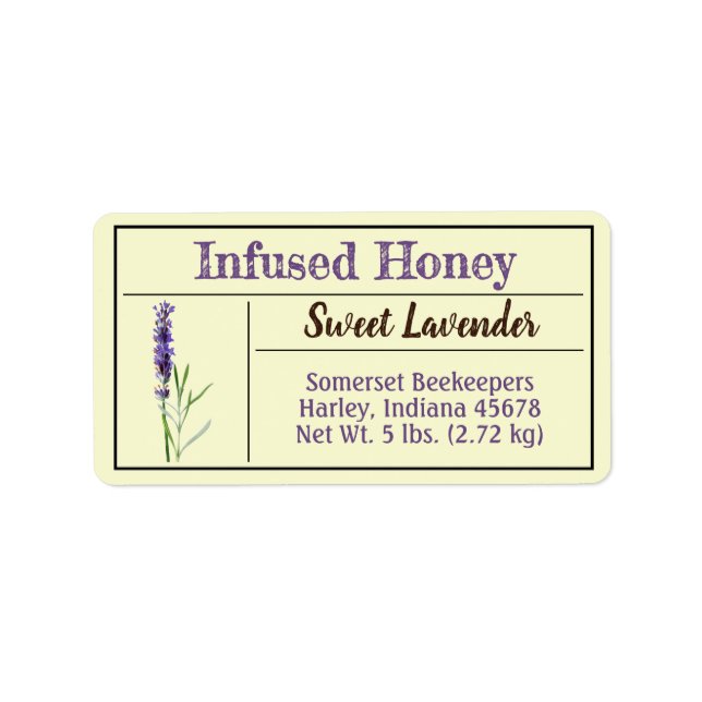 Lavender Herb Infused Honey Jar Label (Front)