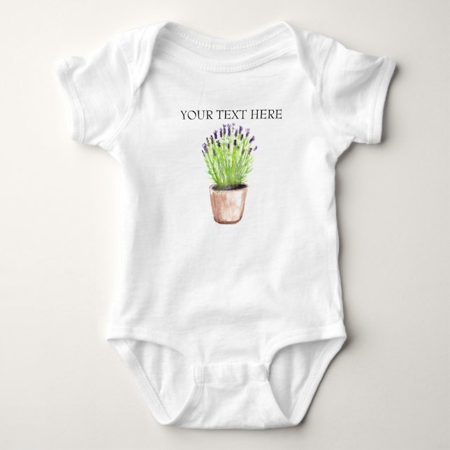 Lavender herb pot plant purple modern baby bodysuit (Front)