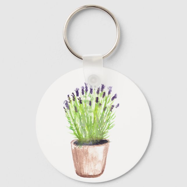 Lavender herb pot plant tile beverage coaster key ring (Front)