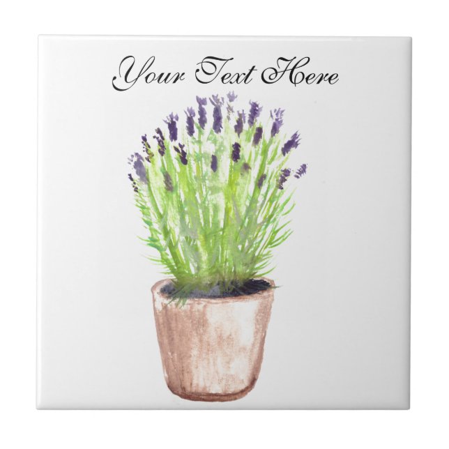 Lavender herb pot plant watercolor kitchen tile (Front)