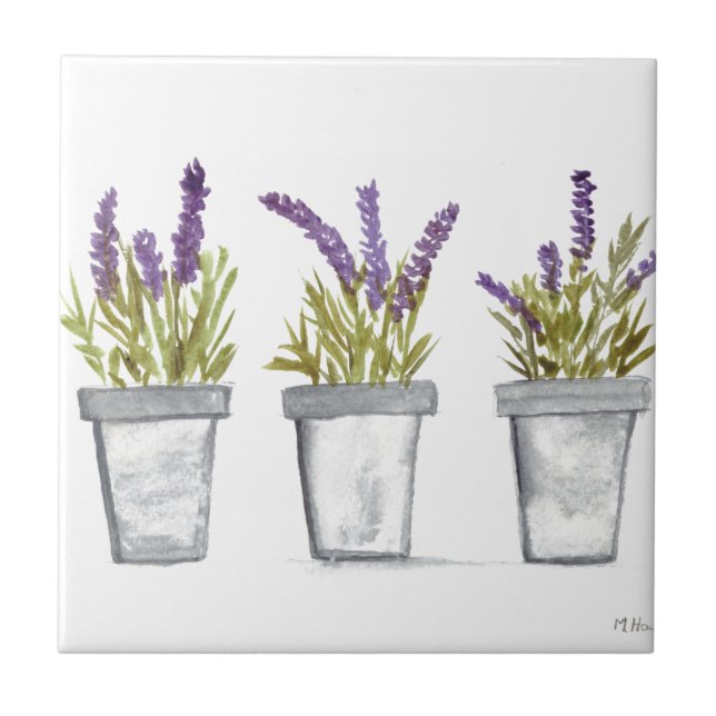 Lavender herb pots watercolor purple kitchen  tile (Front)