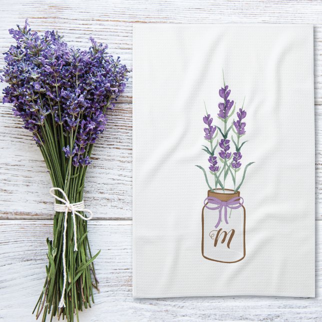 Lavender Herbs in a Mason Jar Monogram Tea Towel (Creator Uploaded)