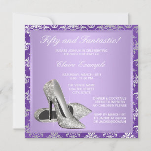 Lavender High Heels Womans 50th Birthday Invitation
