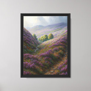 Lavender Hillside Path under Moody Sky Canvas Print