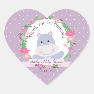 Lavender Hippo Baby Girl Shower Party gift tag