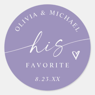 Lavender His Favorite Modern Wedding Treat Bag Classic Round Sticker