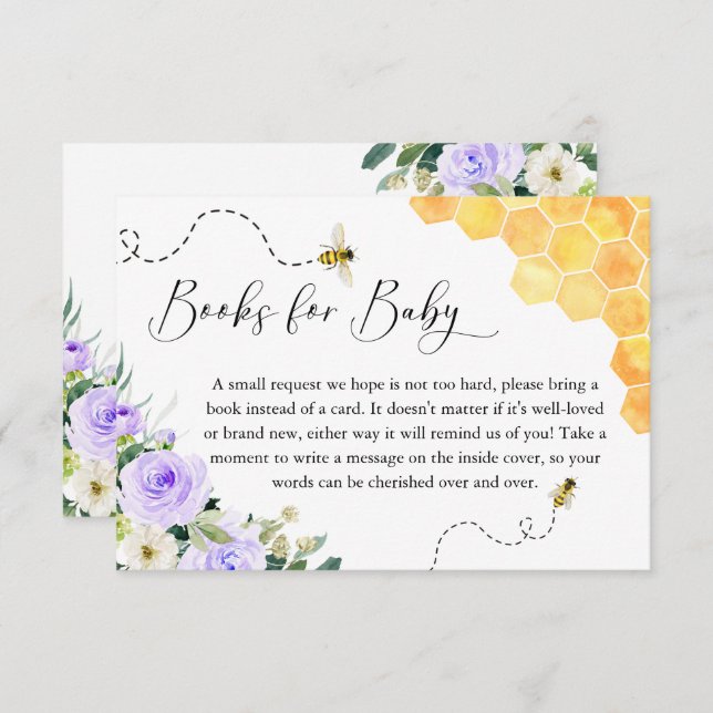 Lavender Honey Bee Baby Shower Books For Baby Enclosure Card (Front/Back)