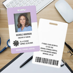 Lavender Hospital Medical Employee Logo Photo Id Badge