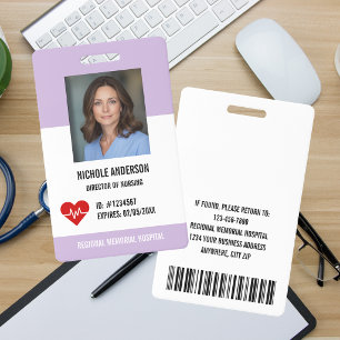Lavender Hospital Medical Employee Logo Photo Id Badge