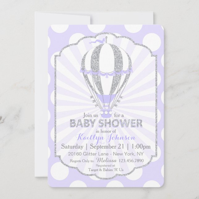 Lavender Hot Air Balloon Baby Shower Invitation (Front)