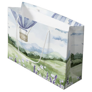 Lavender Hot Air Balloon Floral Bridal Shower Large Gift Bag