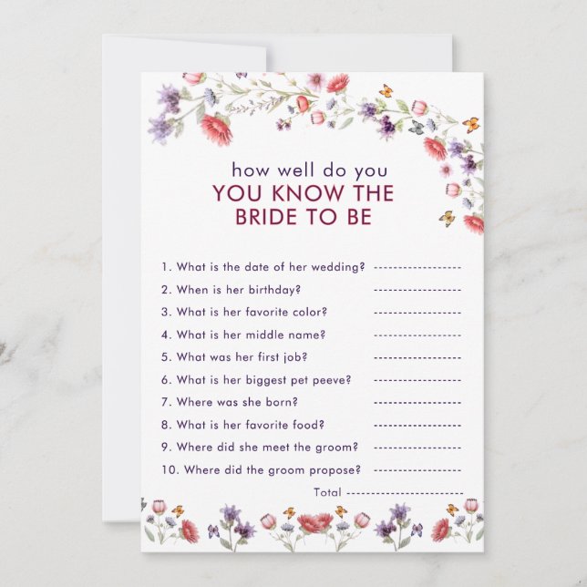 Lavender How Well Do You Know the Bride Game (Front)