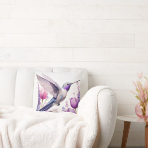 Lavender Hummingbird Illustration Cushion