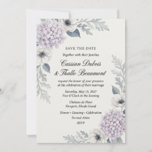 Lavender Hydrangea & Anemone Botanical Elegant Invitation