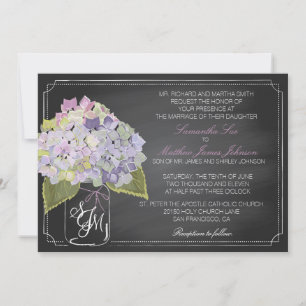 Lavender Hydrangea Chalkboard Rustic Wedding Invitation