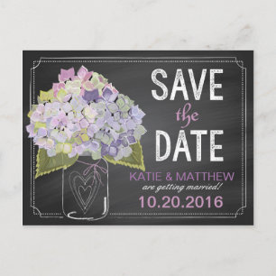 Lavender Hydrangea Chalkboard Save the Date Announcement Postcard