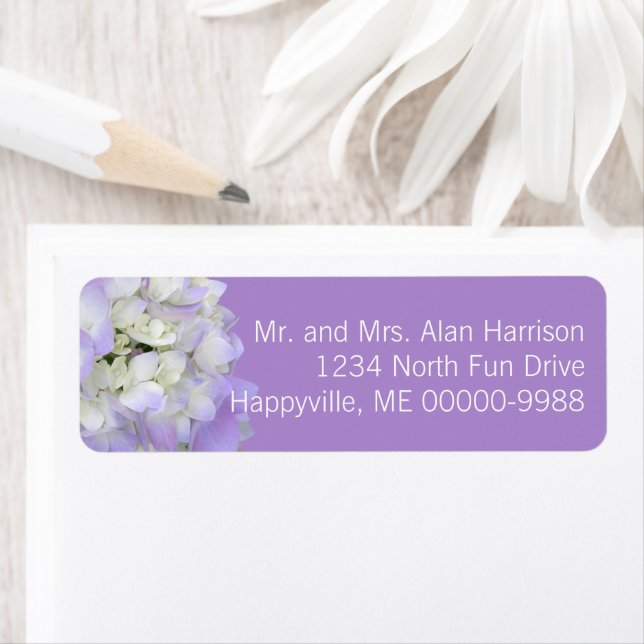 Lavender Hydrangea Floral Return Address Labels (Insitu)