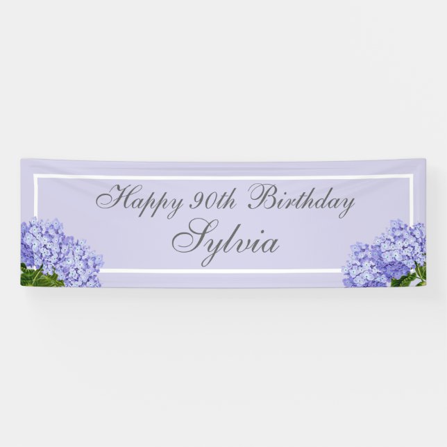 Lavender Hydrangea Happy 90th Birthday Banner (Horizontal)
