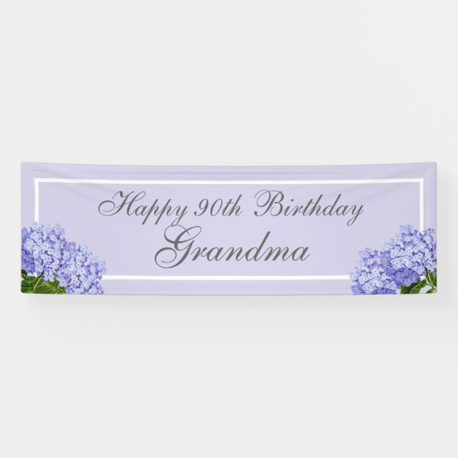 Lavender Hydrangea Happy 90th Birthday Grandma Banner (Horizontal)