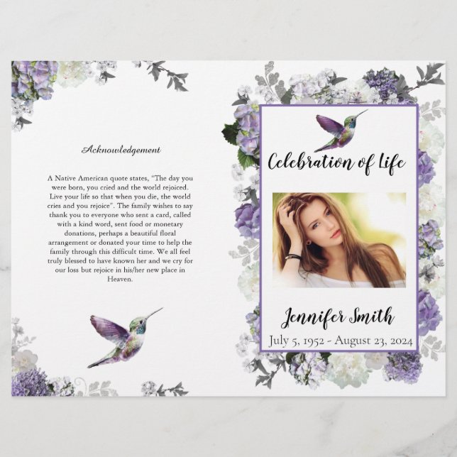 Lavender Hydrangea Hummingbird FuneralFlyer Flyer (Front)