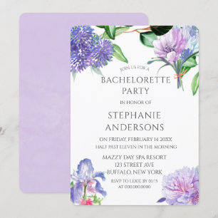 Lavender Hydrangeas Iris Rose Bachelorette Party Invitation