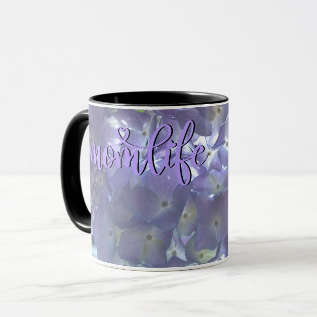 Lavender Hydrangeas #momlife Mug (Front Left)